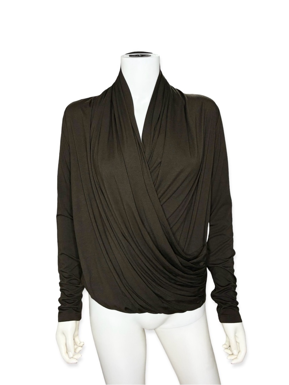 Fifteen Twenty Brown Draped Long Sleeve Blouson Wrap Top